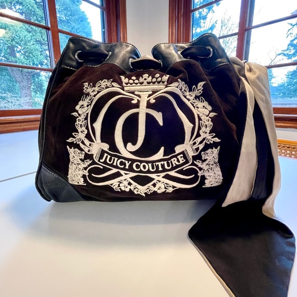 Vtg Y2k Juicy Couture Daydreamer Scottie Dog Crest Black Brown Shoulder Bag Tote - Picture 6 of 10